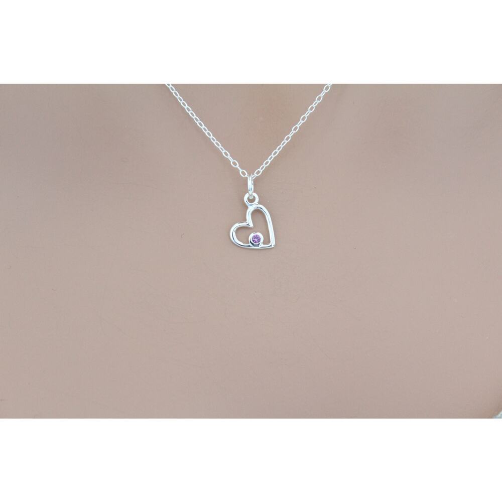 Sterling Silver Birthstone Heart June Alexandrite Crystal Necklace